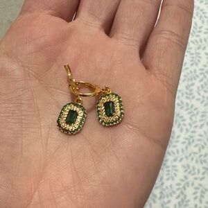 Gold-Tone Green Crystal Drop Earrings
